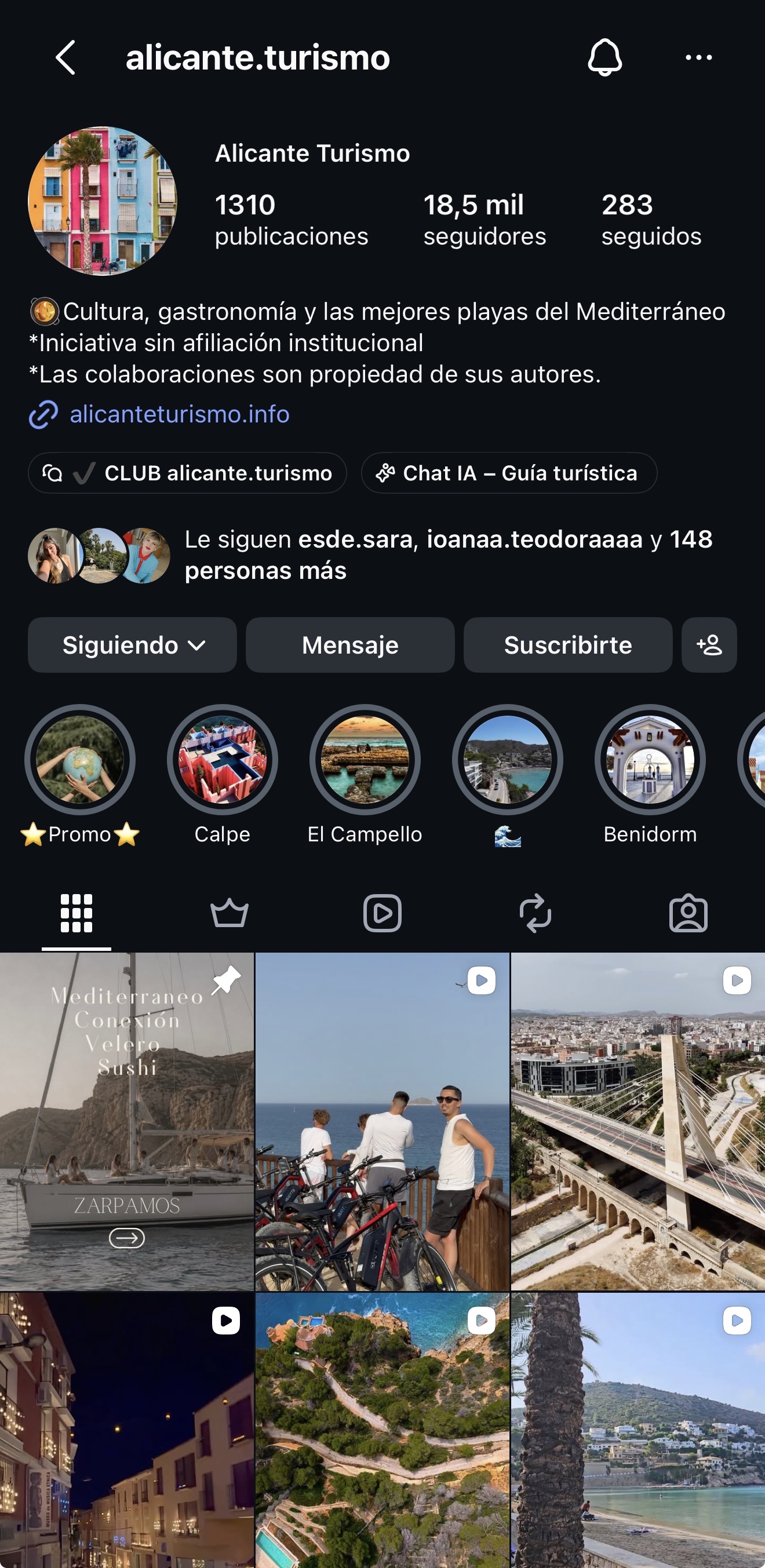 Perfil de Instagram de Alicante Turismo con 18,5 mil seguidores