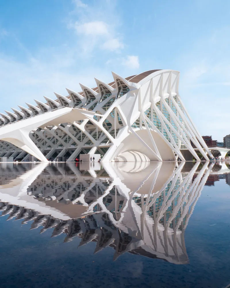 Museo de las Ciencias de la Ciudad de las Artes y las Ciencias de Valencia reflejado en el estanque