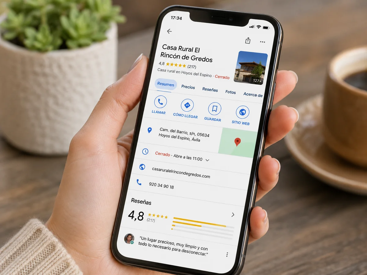 Ficha de Google de un negocio turístico en el móvil