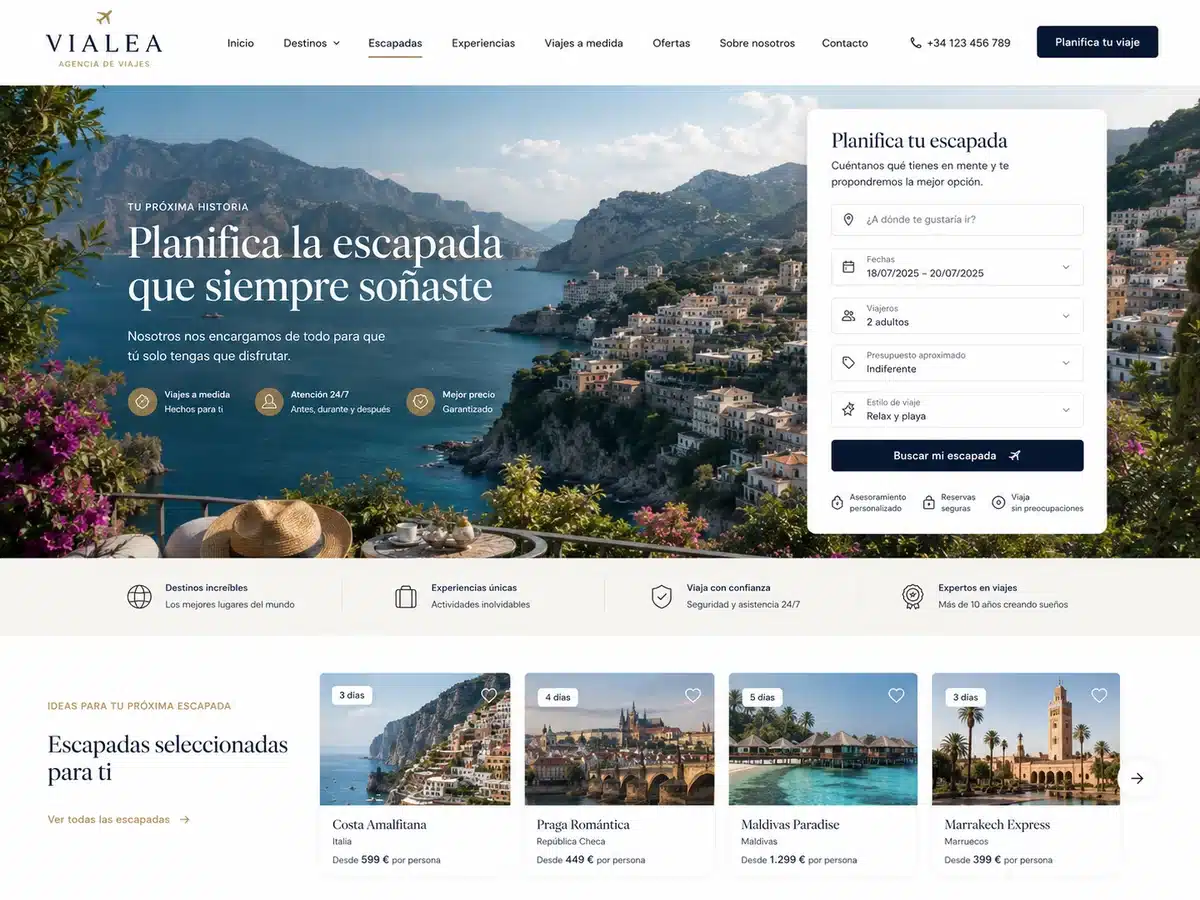 Web de una agencia de viajes para planificar escapadas