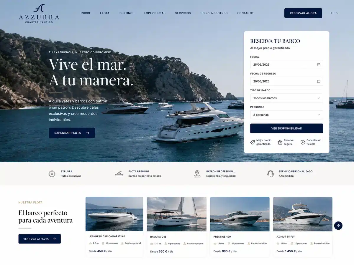 Web de alquiler de barcos y veleros con su flota