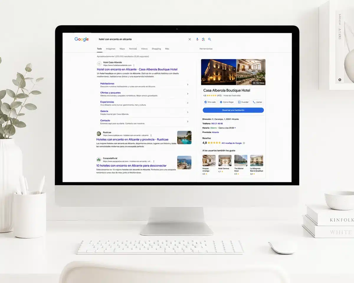 Resultado de Google de un negocio turístico bien posicionado en SEO