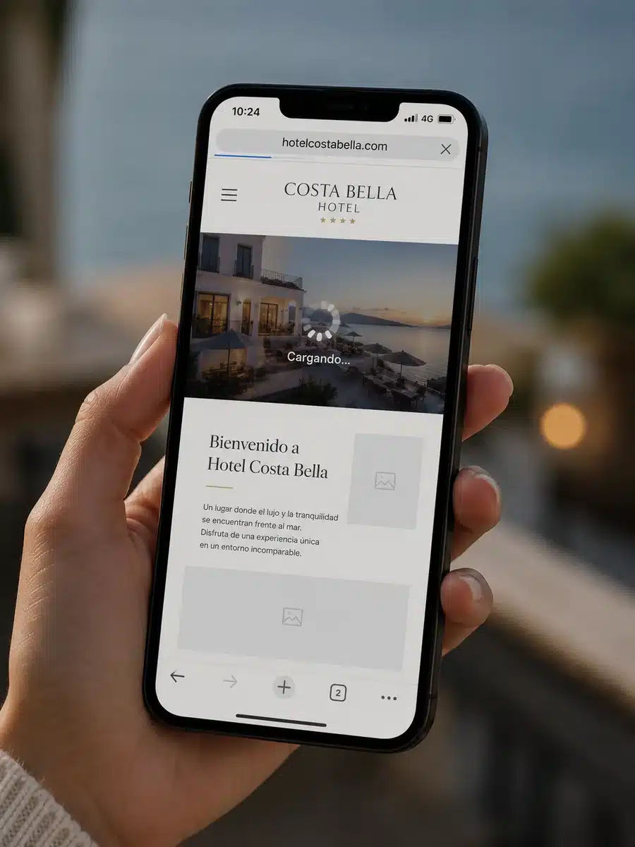 Web de hotel cargando lenta en un teléfono móvil