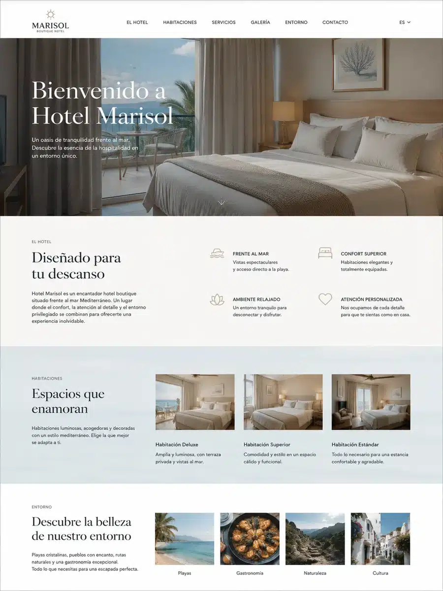 Web de hotel que solo muestra información sin opción de reservar